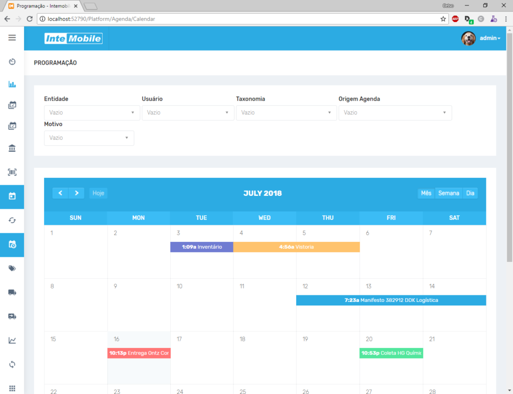 Calendário da solução de automação e gestão de vistoria em campo